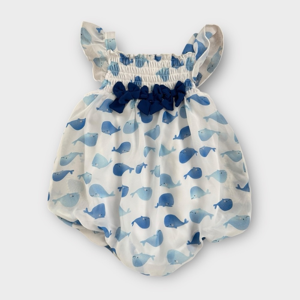 First Impressions Blue and White Diaper Cover with Ruffled Straps